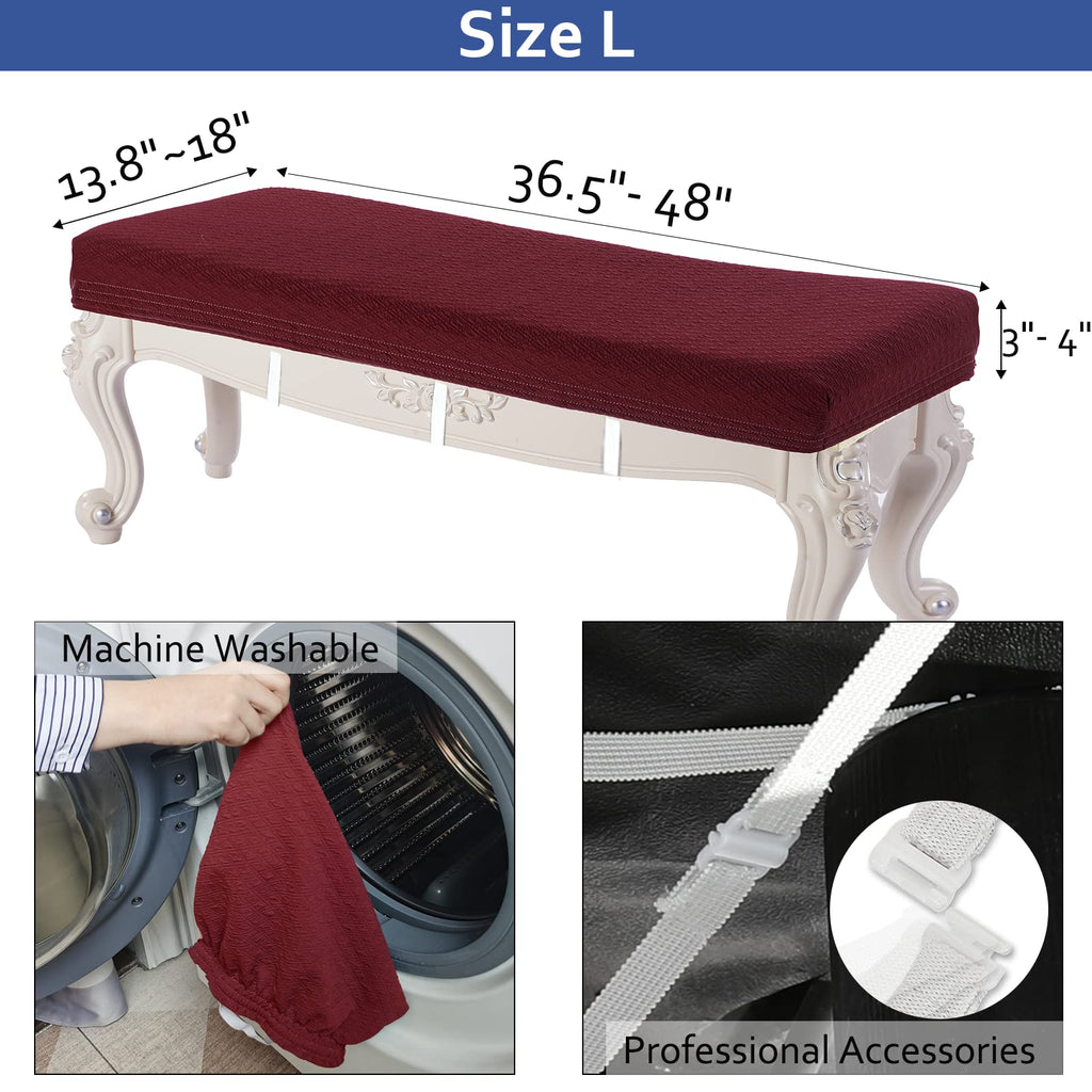 Luxury Shoe Bench Cover, (36.5"- 48") L x (13.8"- 18") W Stretch Jacquard Washable Rectangle Long Dining Bench