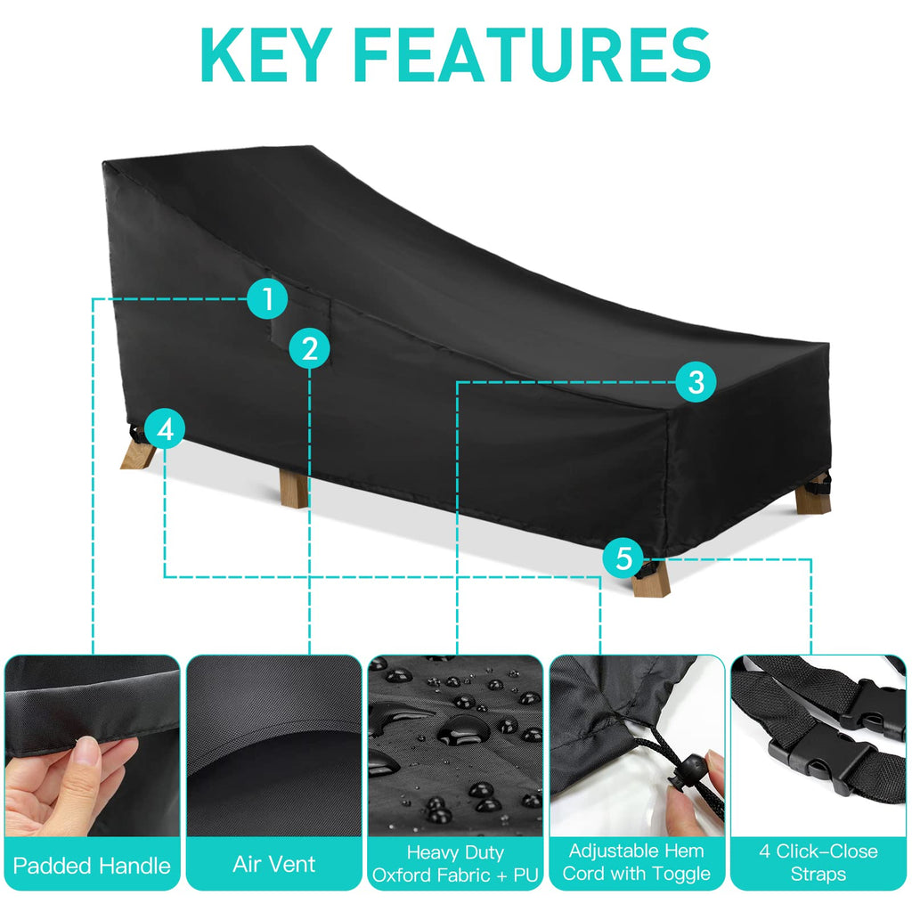Patio Chaise Lounge Cover Waterproof, 78L x 34W x 32H inch