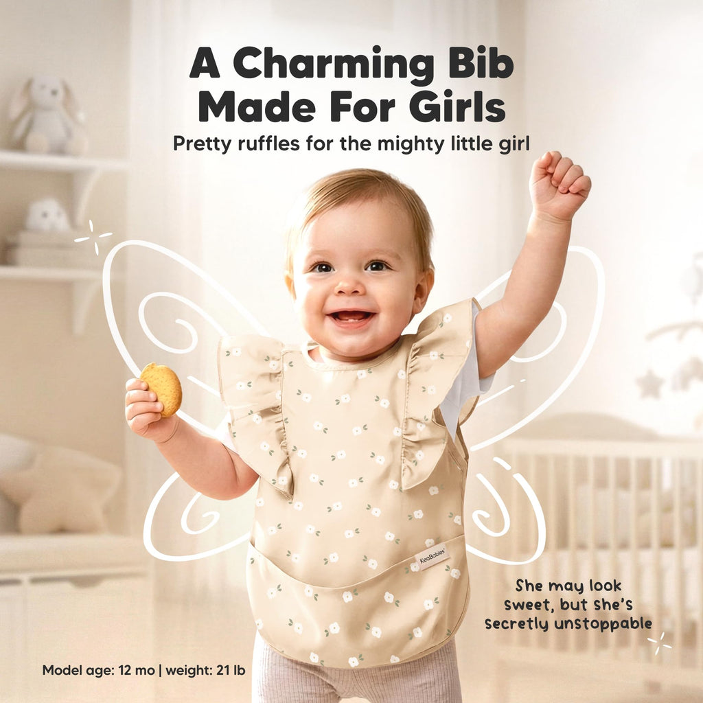 Waterproof Bibs for Baby Girl,Boy, 2-pk Lightweight (Bloom)