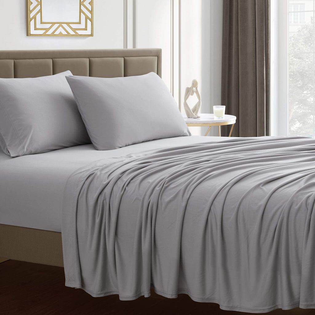 Jersey Knit Microfiber Bed Sheet Set - Premium Soft & Breathable Stretch Deep Pocket Knitted Jersey Sheet Set - Full