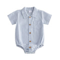 Newborn Baby Boy Clothes Turndown Collar Striped Long/Short Sleeve Romper Button Up Jumpsuit Shirt Bodysuit