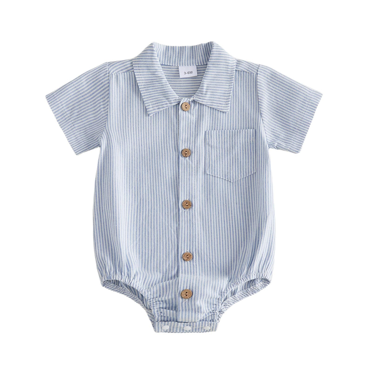 Newborn Baby Boy Clothes Turndown Collar Striped Long/Short Sleeve Romper Button Up Jumpsuit Shirt Bodysuit