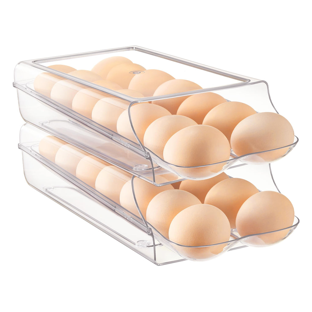 2 Pack Egg Holder for Fridge, Automatic Rolling Egg Container