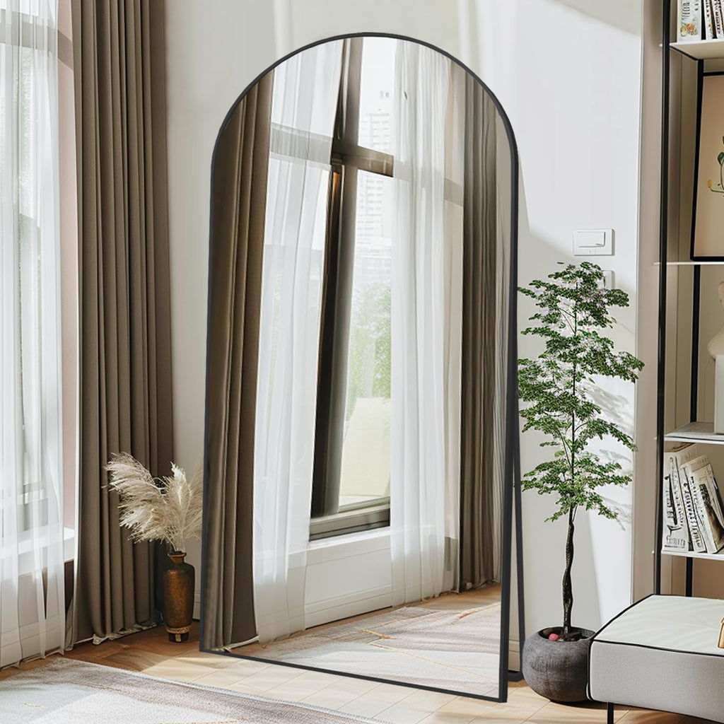 76" x 37" Arched Full Length Mirror with Stand, Black Floor Mirror