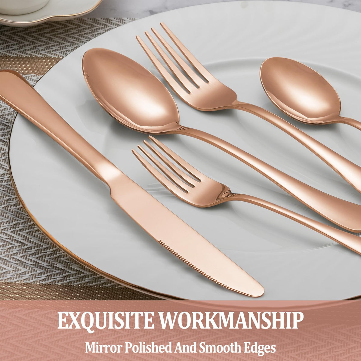 30 Pcs Rose Gold Silverware Set for 6, Premium Stainless Steel Flatware Set, Cutlery Utensil Set, Durable Home