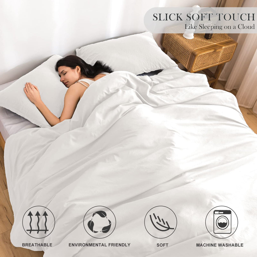 White Comforter Set Bed, Luxury Hotel Super Soft Fluffy Washed Cotton, 1 Down Comforter 2 Pillowsham