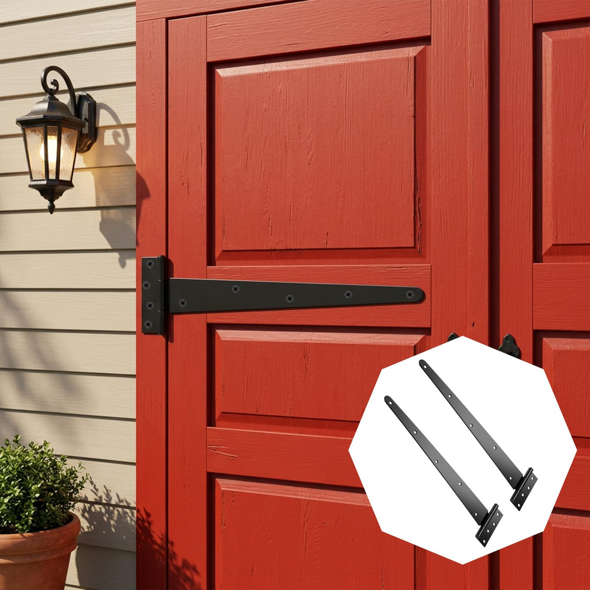 2 Pack 16-Inch Heavy Duty T-Strap Hinges, Black Wrought Iron Gate Hinges with Rust-Resistant Coating, Large 270°