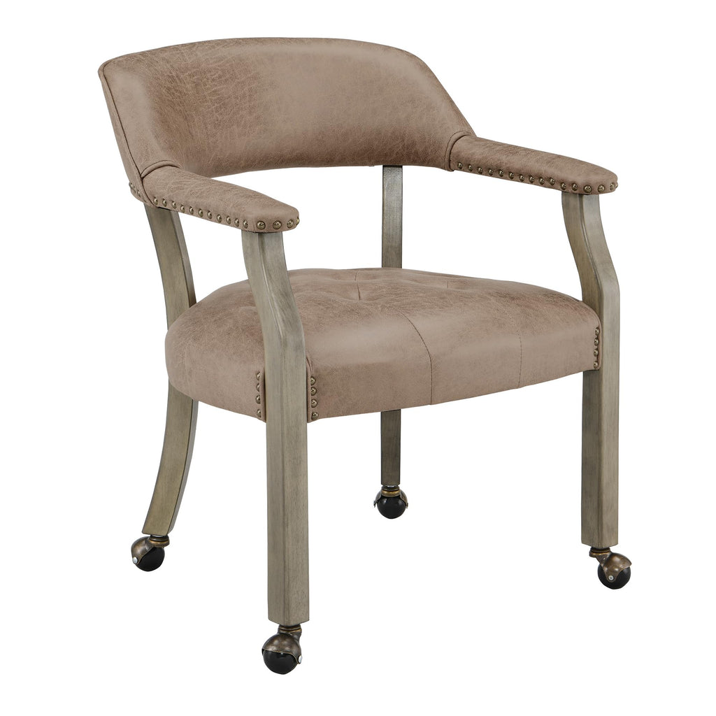 Large with Casters and Arms, Rolling with Wheels, Solid Wood Boss Caption's Chairs, 26" D x 25.2" W x 31.5" H, Grey