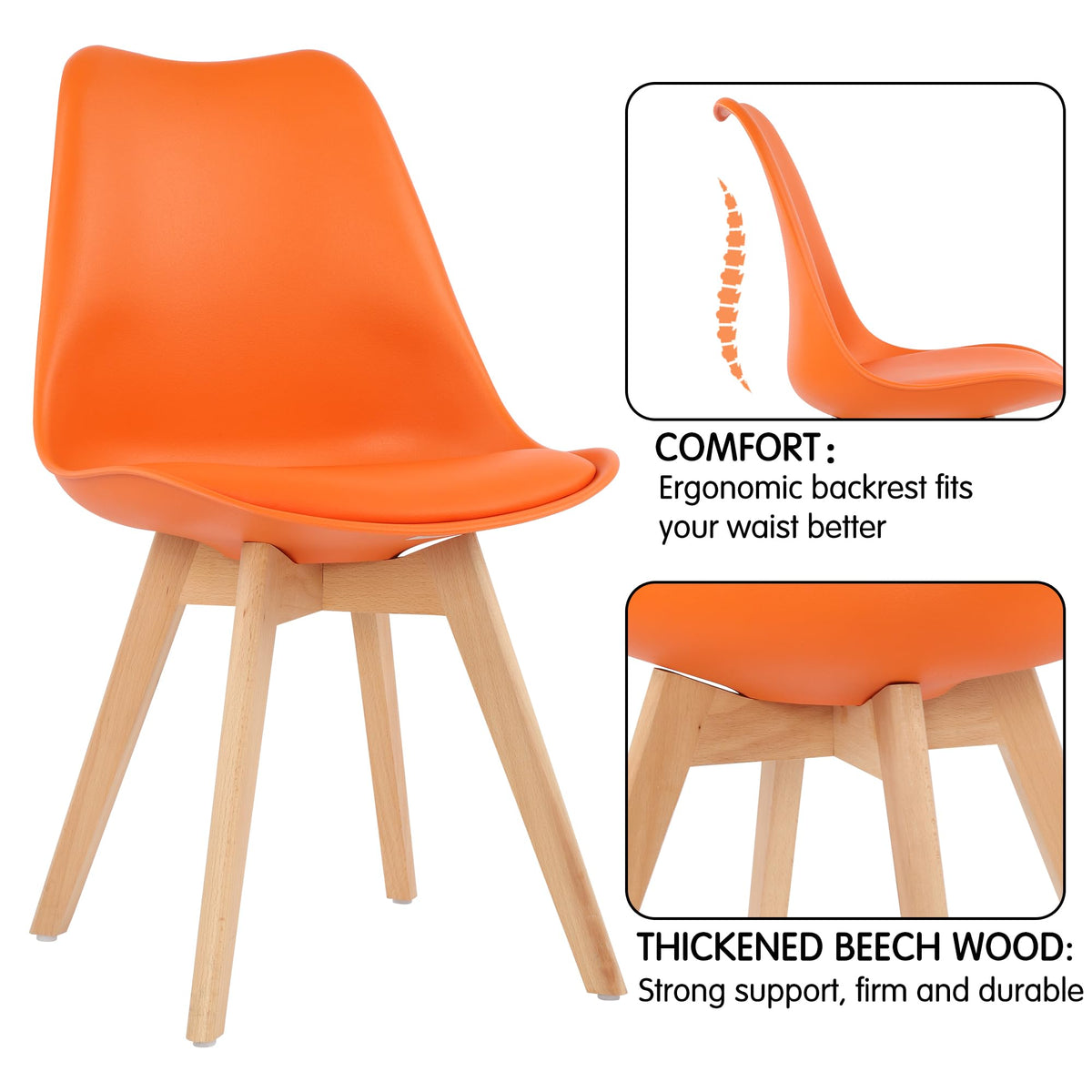 Inspired Eames Style Mid Century Modern Shell Dining Chairs (Orange, Set of 4)