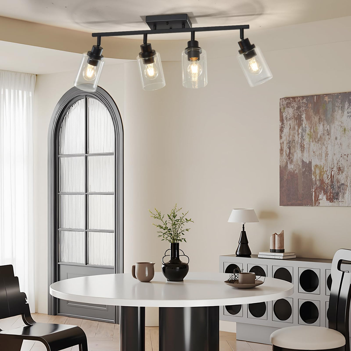 4 Light Kitchen Track Light Fixtures Ceiling Vanity Lights Black, Bathroom Track Lighting Kit w/Rotatable Heads &