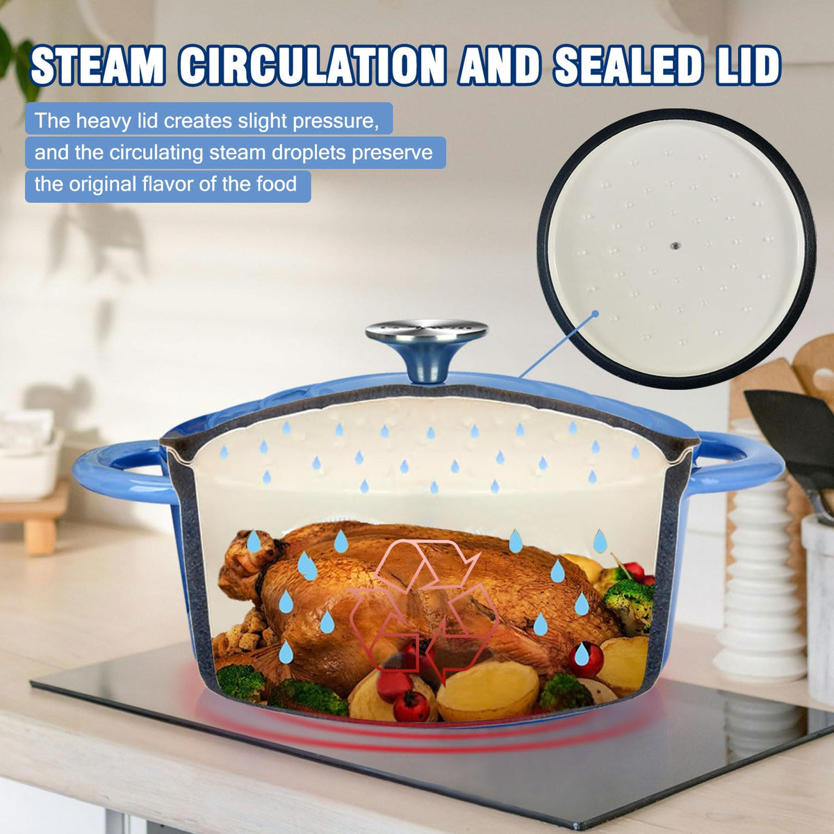 6QT Enameled Cast Iron Dutch Oven with Lid, Heavy-Duty & Non-Stick Cookware Pot for Braising, Stews, Roasting, Bread
