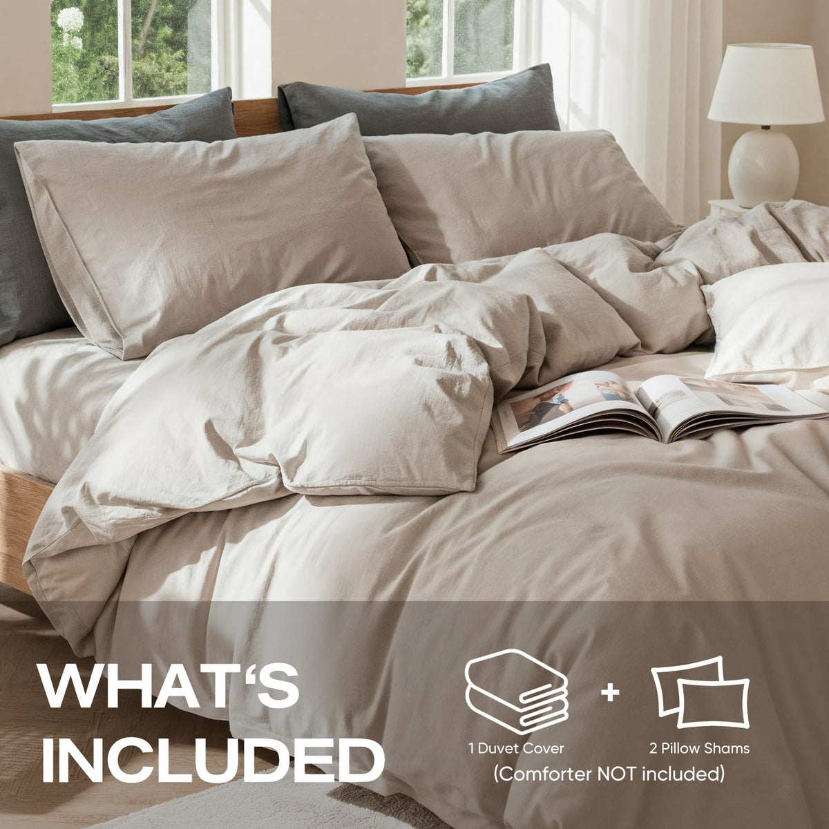 100% Linen Duvet Cover, Soft 3pcs Bedding Set with Zipper Closure, Natural Texture, Breathable for Hot