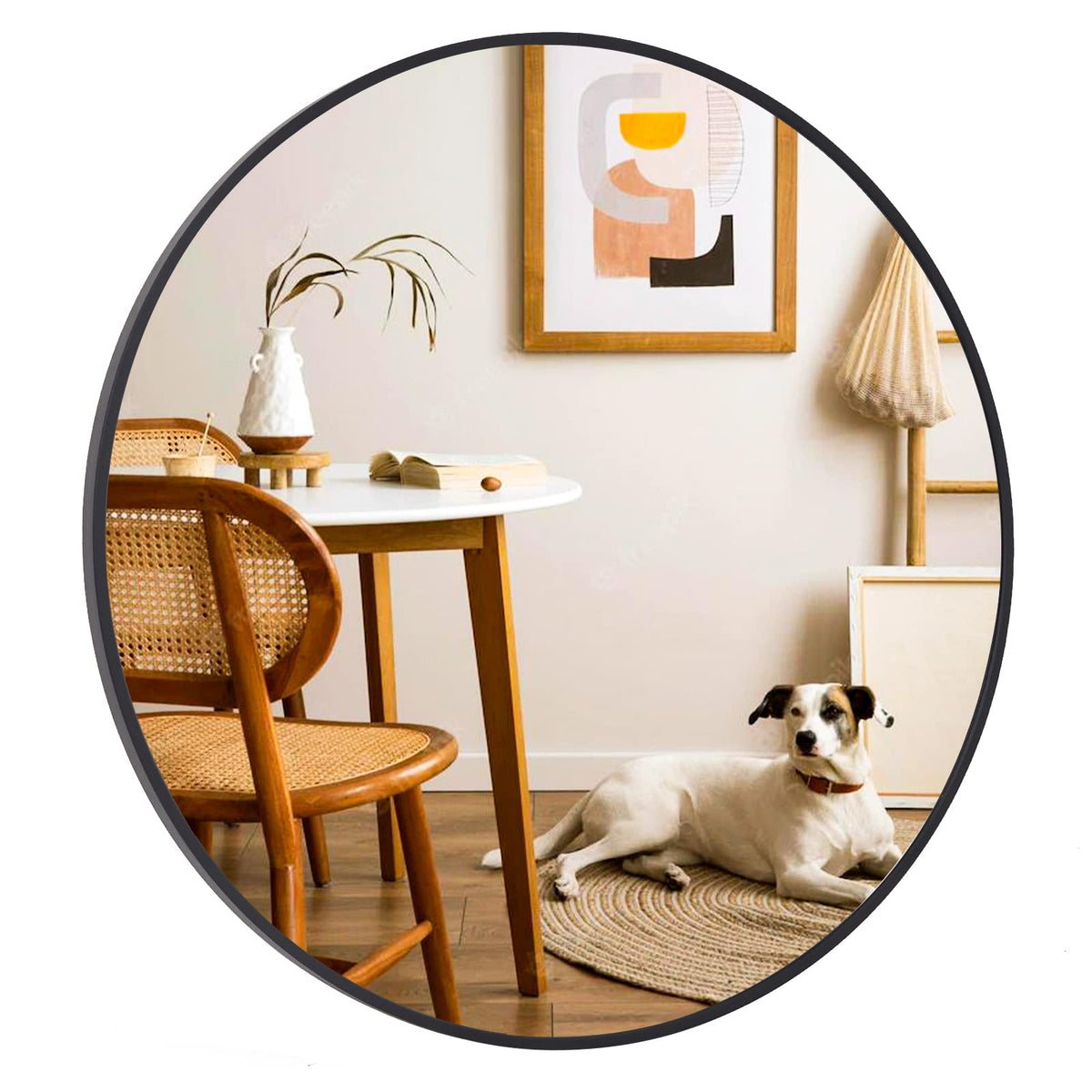 Black Round Bathroom Mirror 23.6", Thin Metal Frame Wall Mirror
