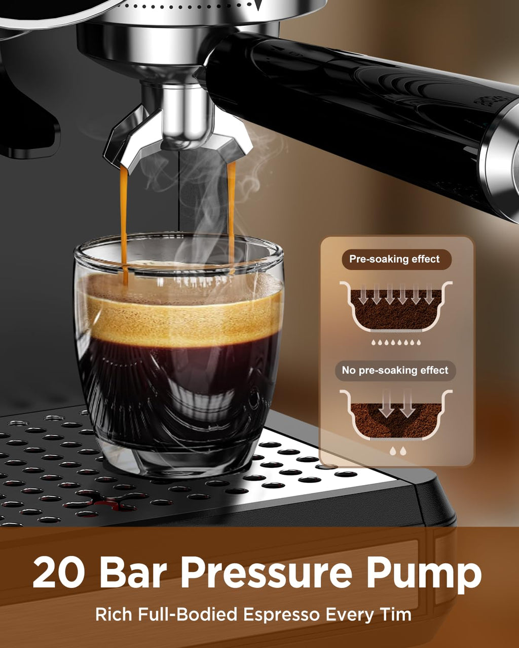 Espresso Machine with Grinder and Frother, 30 Grind Settings, 20 Bar