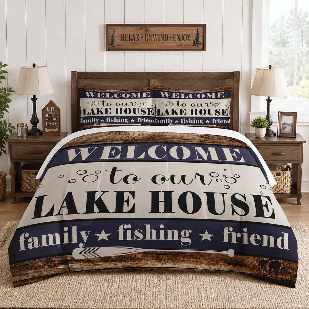 Comforter Set, 3 Pieces Cabin Fishing Bedding, All Season