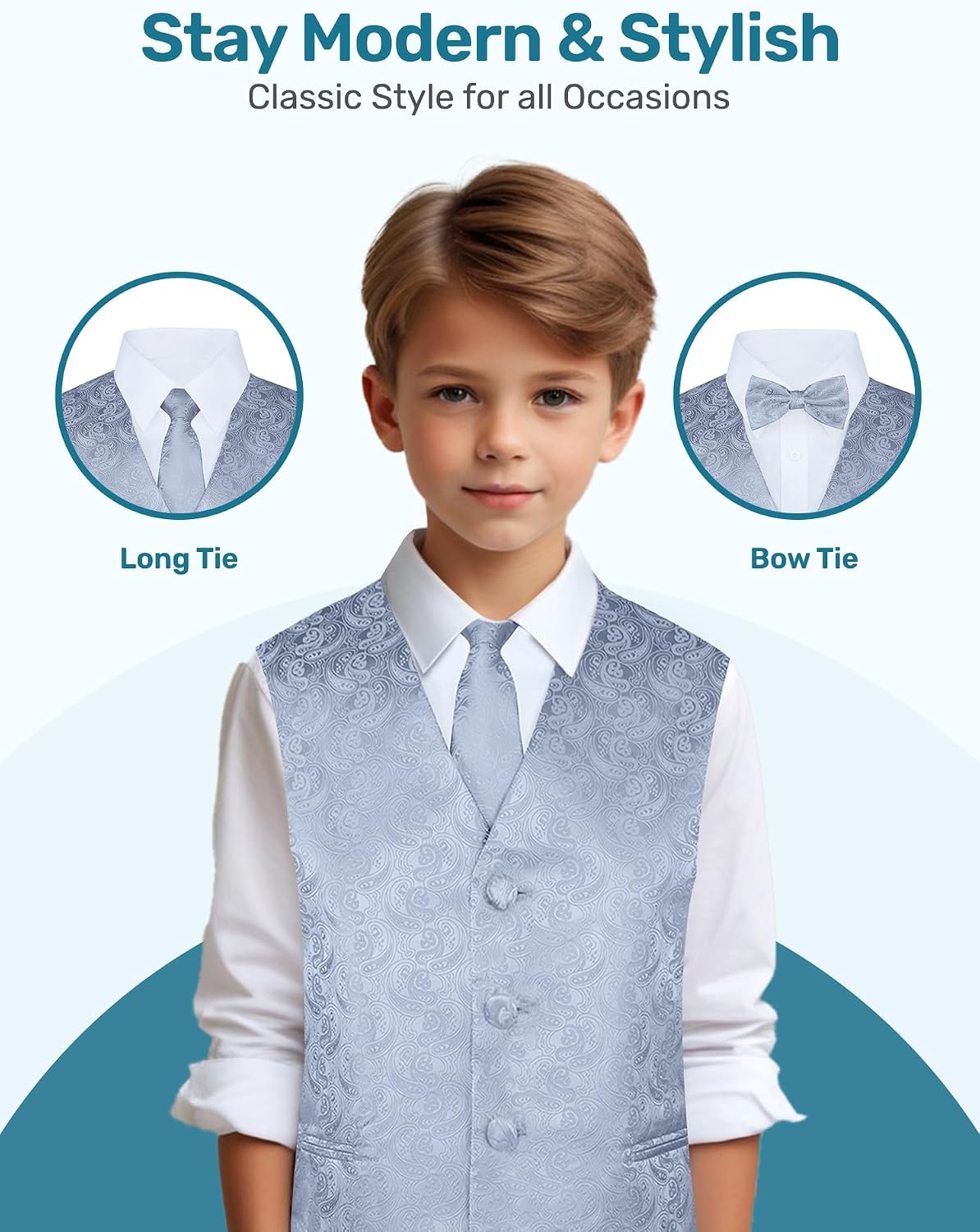 Boys 4 Piece Formal Paisley Vest and Tie Set