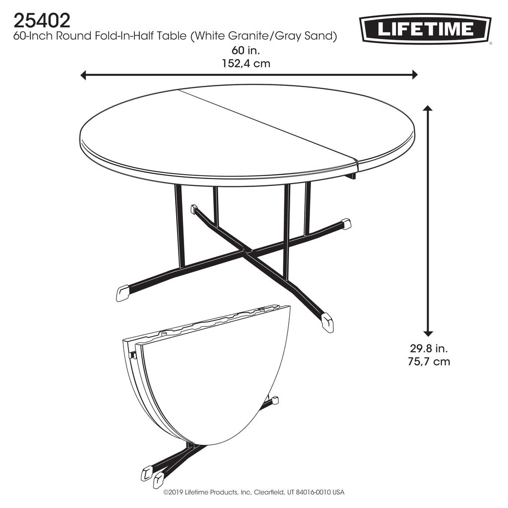 Commercial Round Fold in Half Table, 5 Feet, White Granite