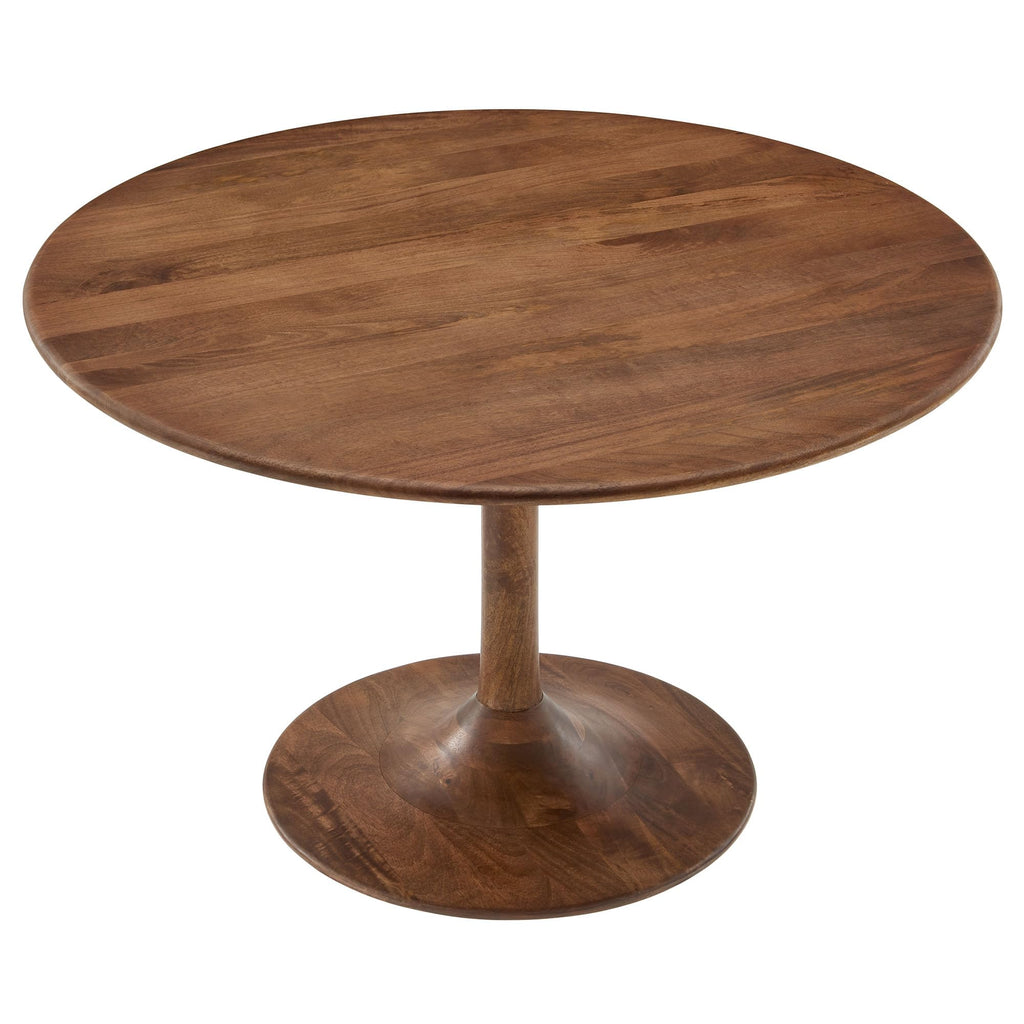 Inspired Saarinen Style 48 Inch Round Wood Dining Table in Walnut - Solid Mango Wood Tabletop with Pedestal Base - Mid Century Modern