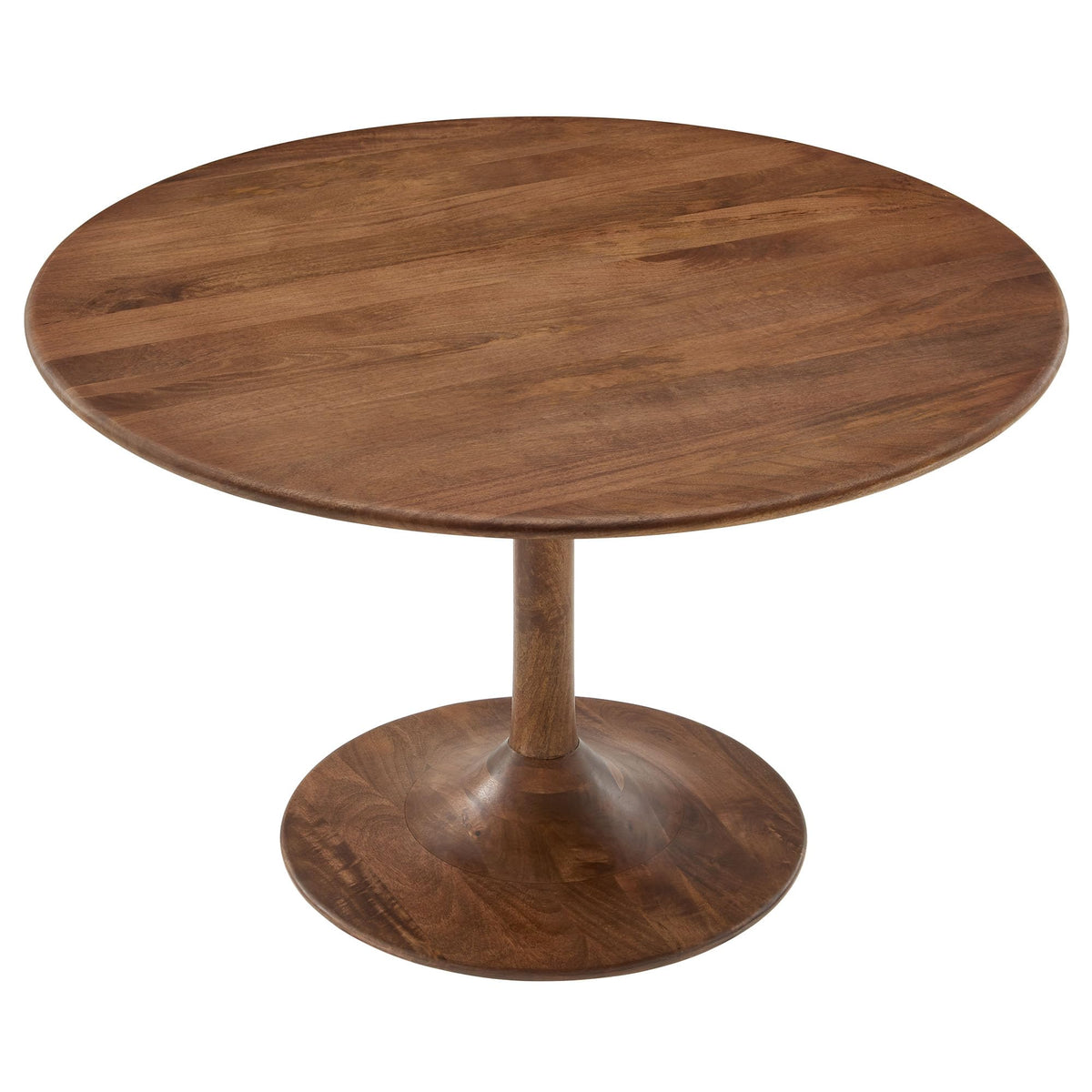 Inspired Saarinen Style 48 Inch Round Wood Dining Table in Walnut - Solid Mango Wood Tabletop with Pedestal Base - Mid Century Modern