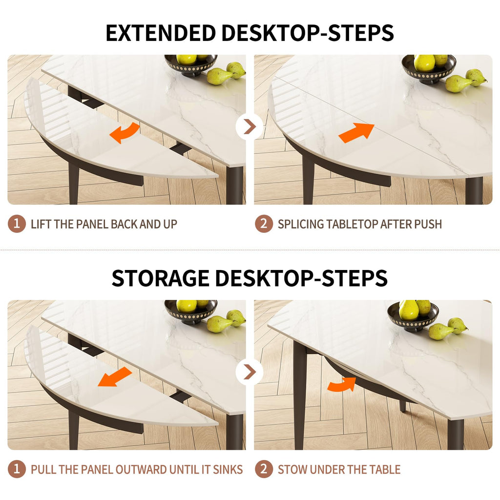 51.2"Expandable Round Dining Table, Sintered Stone Extendable Dining Table for 4-6, Modern Round Dining Room Table