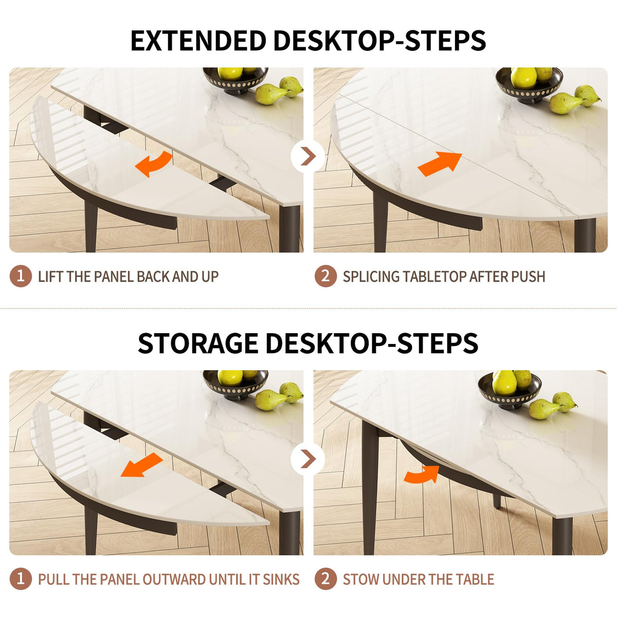 51.2"Expandable Round Dining Table, Sintered Stone Extendable Dining Table for 4-6, Modern Round Dining Room Table