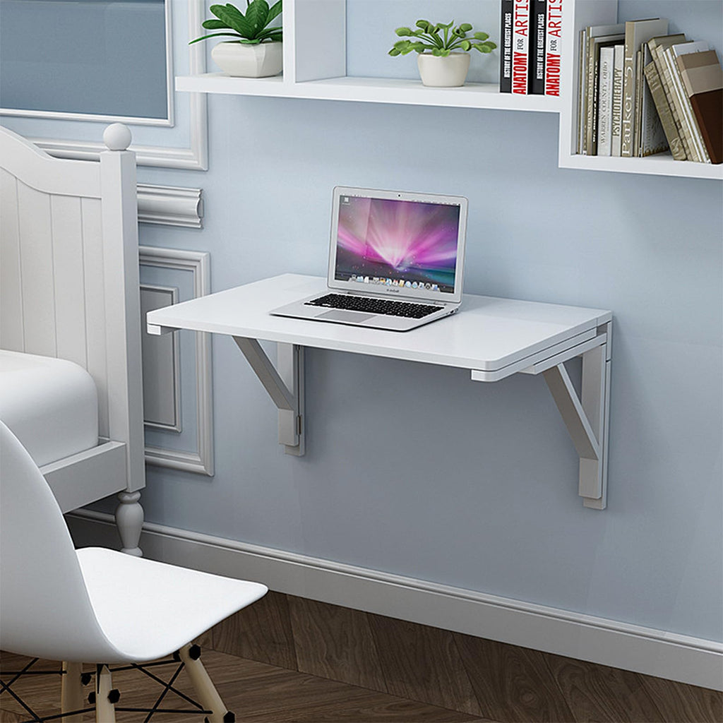 Wall Mounted Folding Table - White 37.4x21.6 Inch Wood Space-Saving Drop-Leaf for Laundry, Kitchen, Bedroom. Mounts