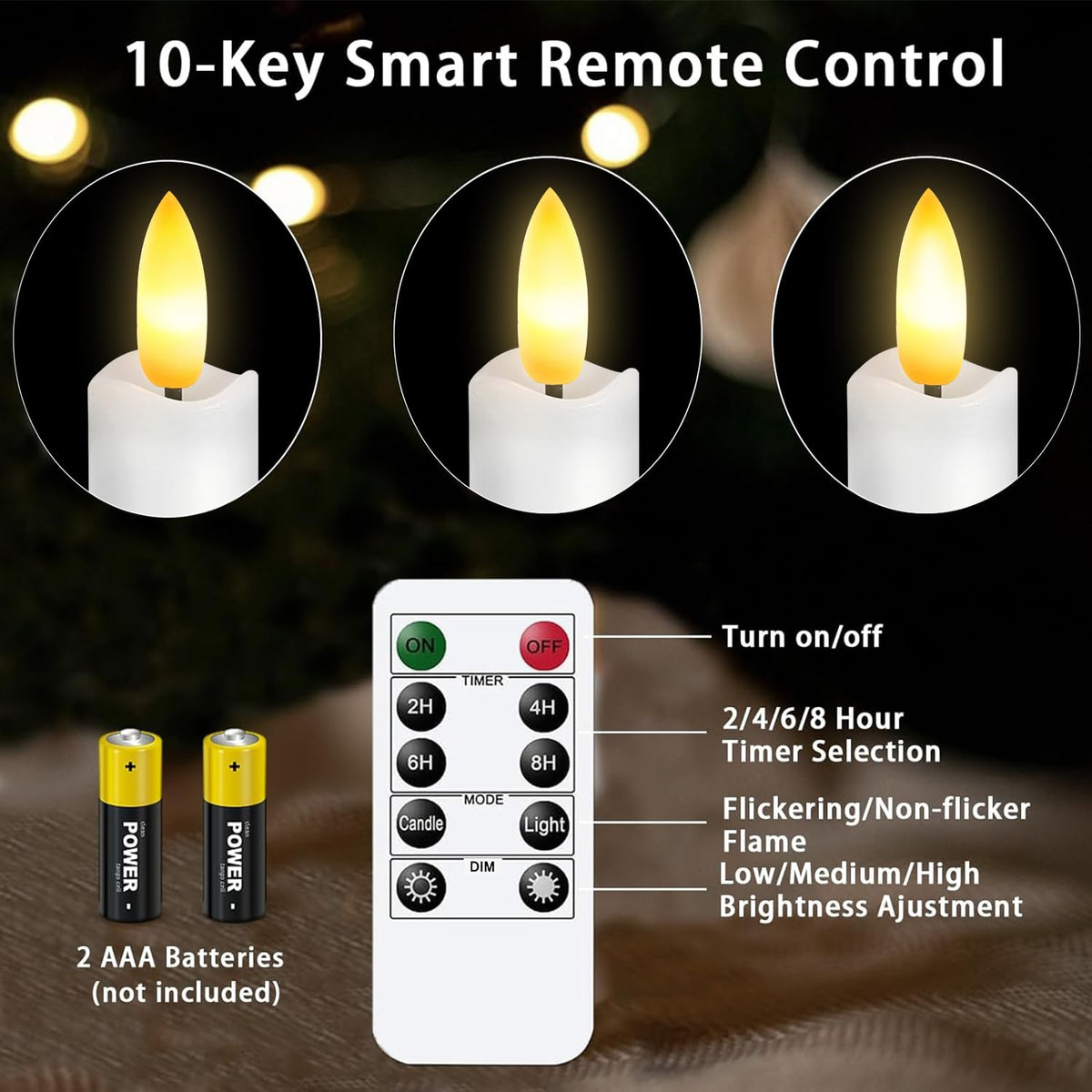 Upgraded Real Wax LED Flameless Taper Candles with Remote, 8 Inch White Candlesticks Battery Operated 3D Flickering