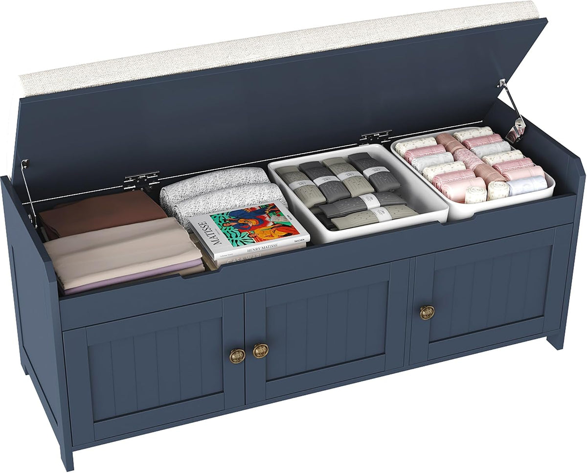 41.3" Shoe Bench with Lift Top Storage, Entryway Bench with Cushioned Seat, Wooden End of Bed Bench, Shoe Cabinet