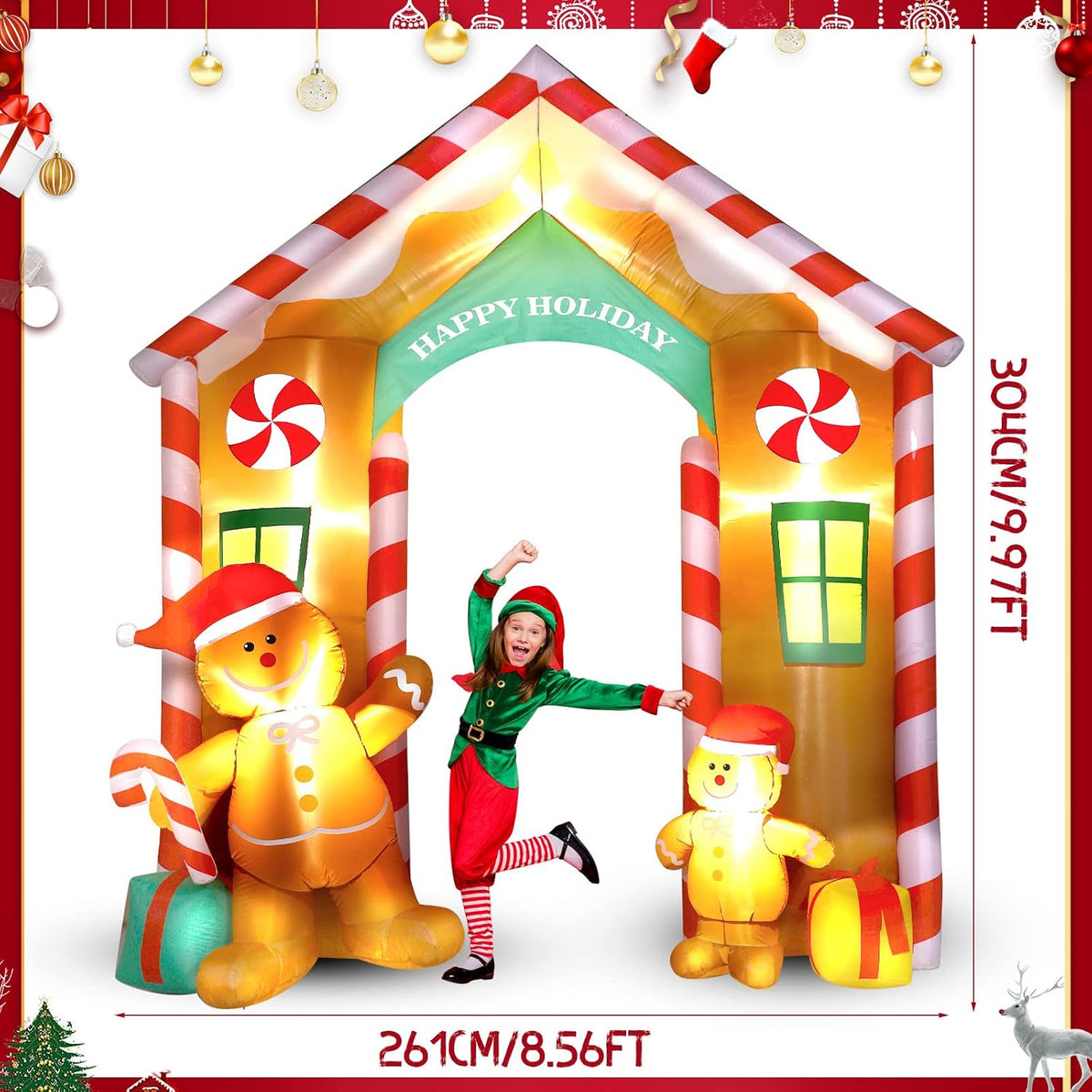 9.97ft Christmas Gingerbread Arch Outdoor Inflatable with LED Light