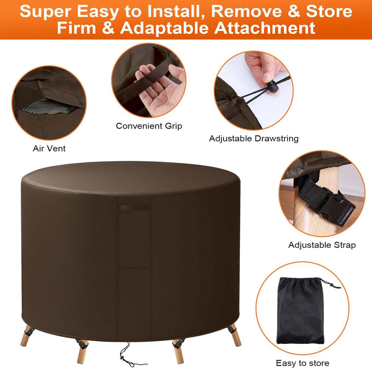 88"(D) x 28"(H) Round Outdoor Furniture Cover, Custom Heavy Duty 420D Waterproof Patio Furniture Cover with