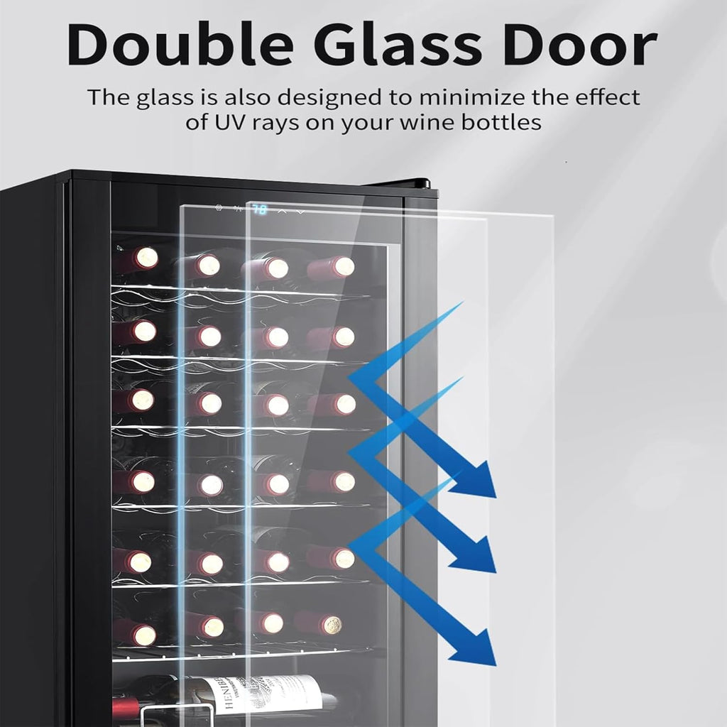 28 Bottle Compressor Wine Cooler for Home and Kitchen, Freestanding Mini Fridge with Digital Touchscreen
