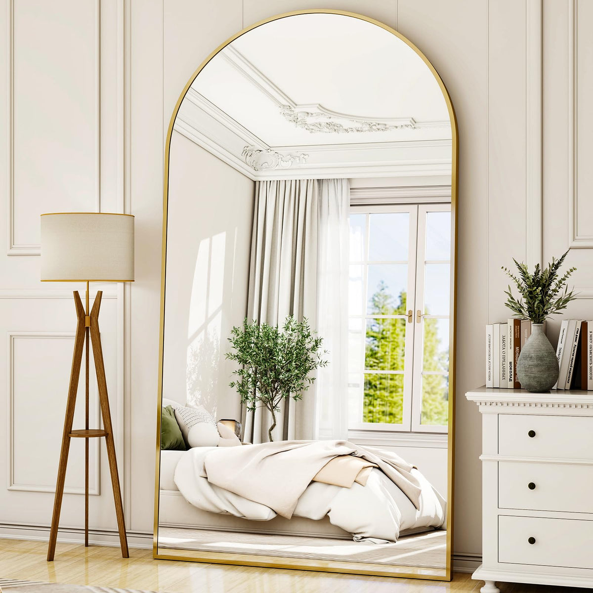 77" x 38" Arched Full Length Mirror with Gold Aluminum Frame - Oversized Floor Mirror & Gym - Wall