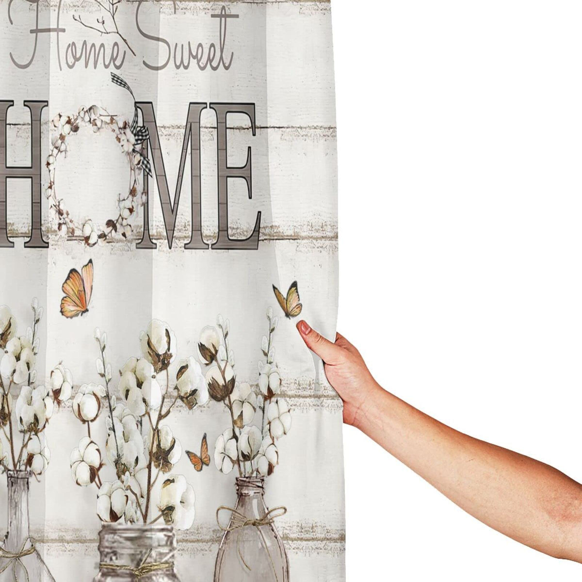 Farmhouse Cotton Flowers Shower Curtains for Neutral Country Bathroom Decor Rustic Set Waterproof Polyester Fabric 60