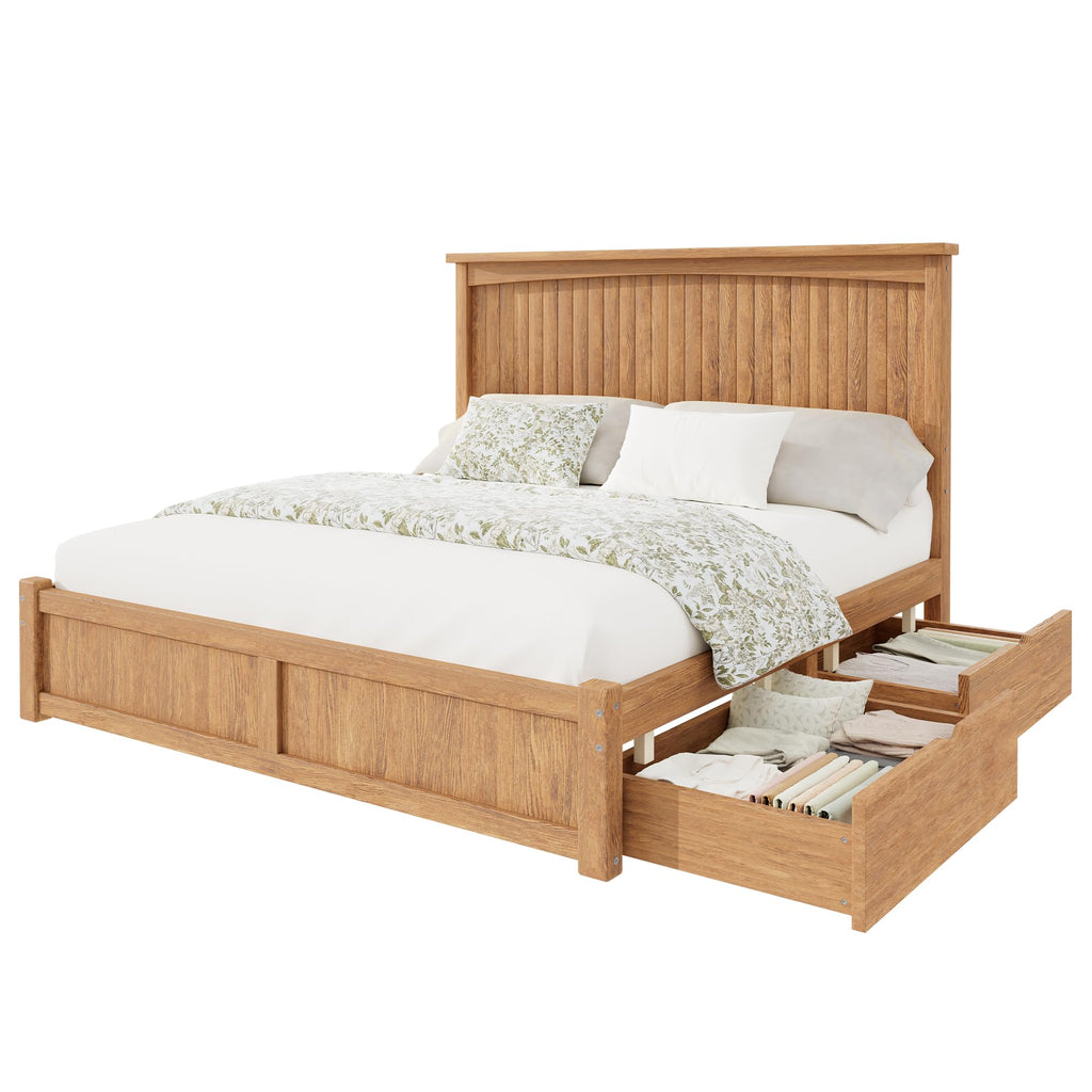 Solid Wood Full Storage Bed Frame with 2 Drawers, Brown