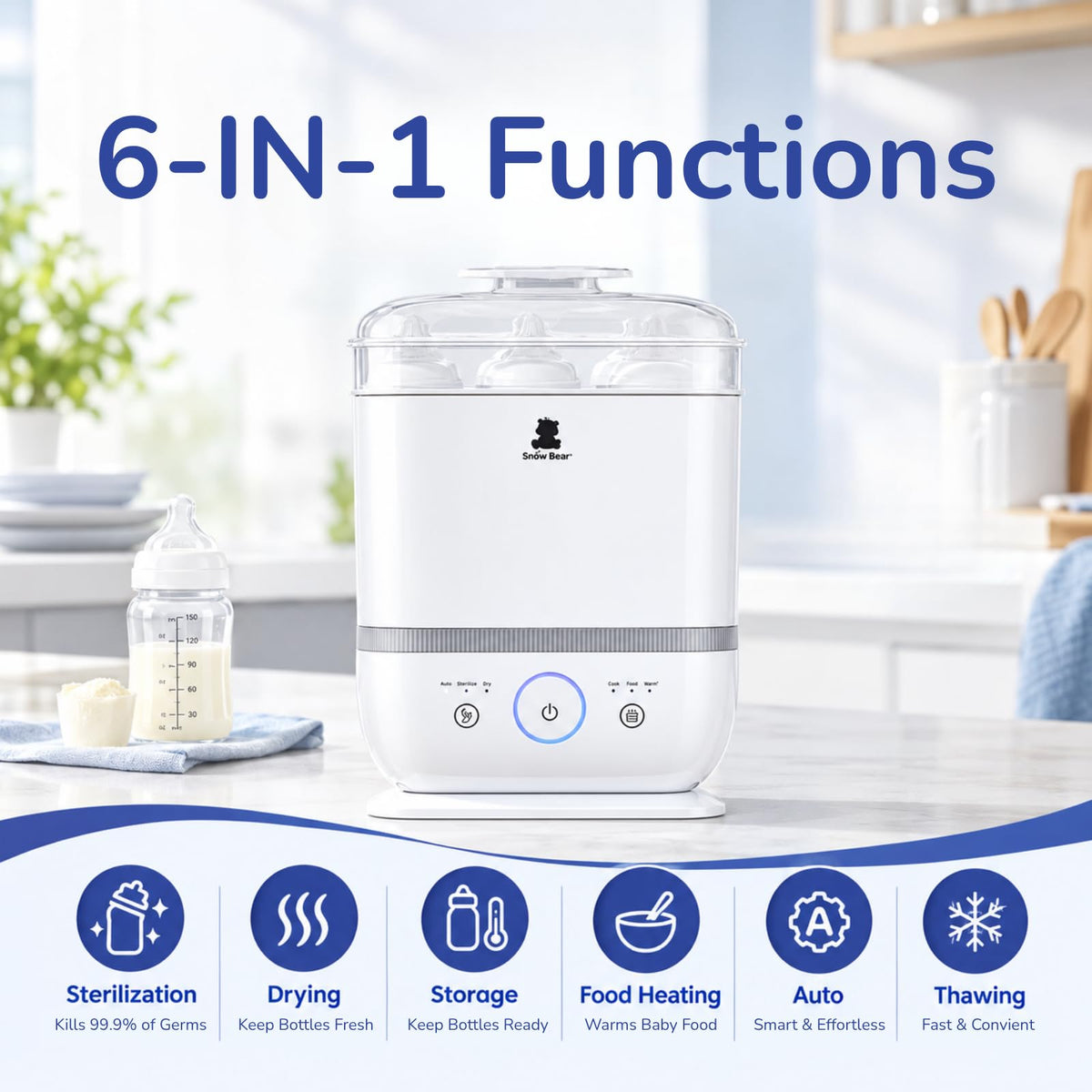 Baby Bottle Sterilizer and Dryer with Touchscreen, 6-in-1 Steam Bottle Sterilizer for Baby Bottles Pacifier, Breast