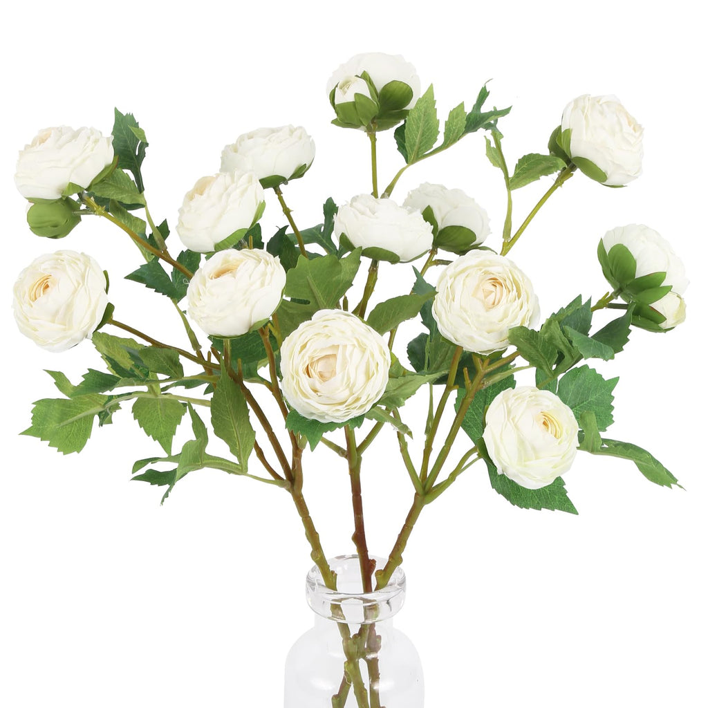 White Ranunculus 3PCS 18 Head Faux Silk Ranunculus Flower