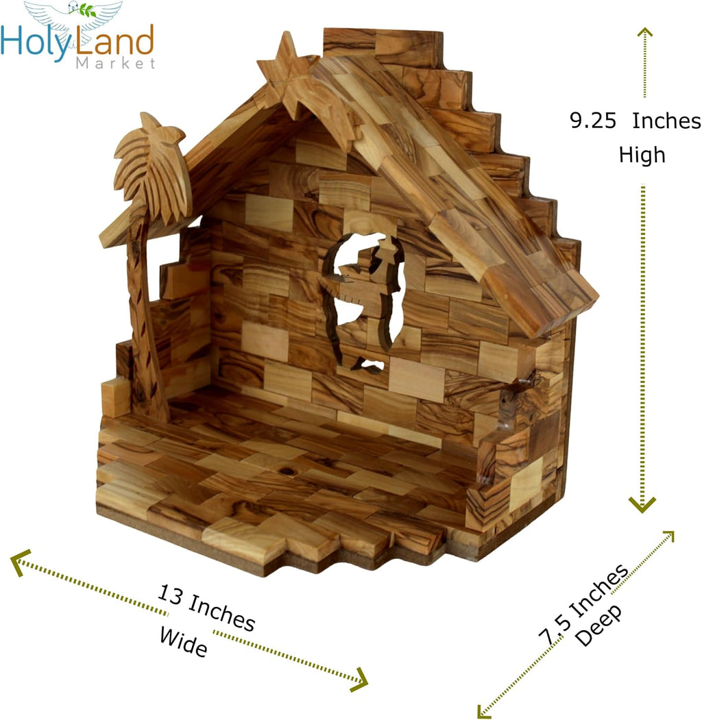 Olive Wood Nativity Set With Stable. Exquisite (14 Pieces Set)