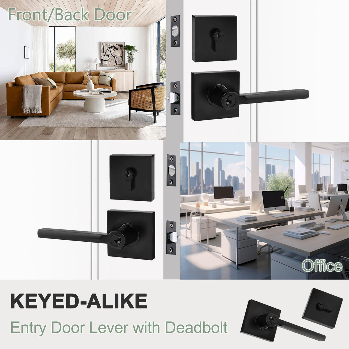 Keyed Entry Door Handle with Deadbolt, 5 Sets, Different Keys