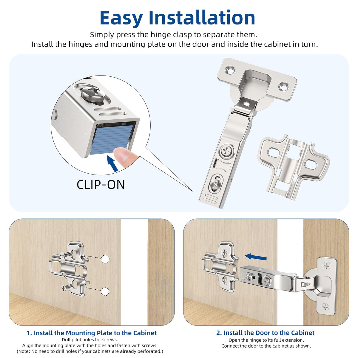 20 Pack Full Overlay Cabinet Hinges, Soft Close, Frameless, 105°