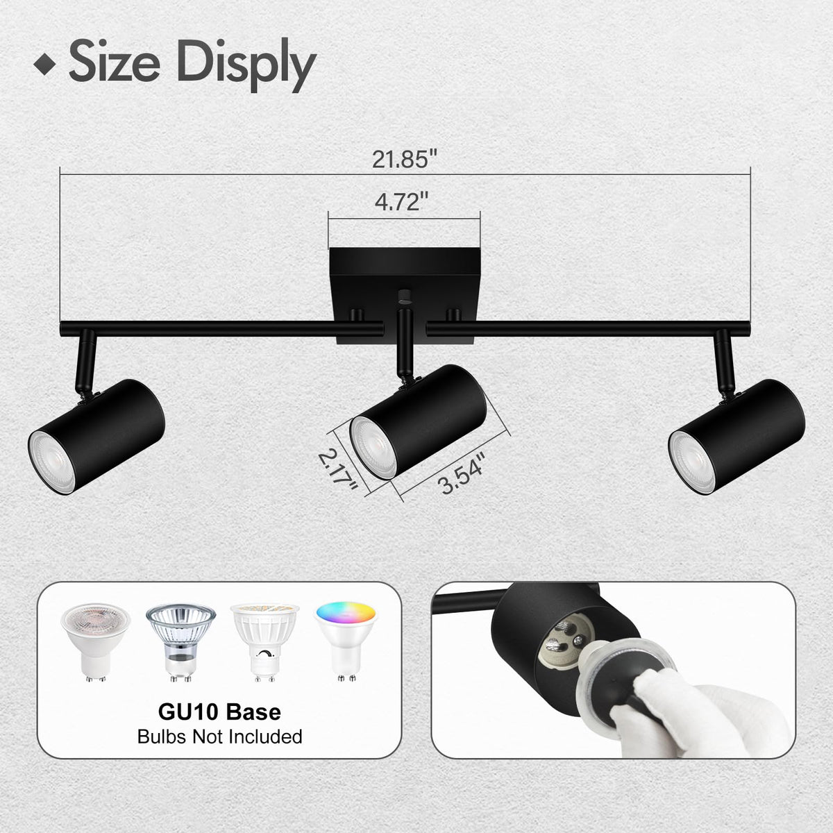 3 Light Track Lighting Fixtures Ceiling, Black LED Track Lighting Kit, Modern Kitchen Track Lights with Rotatable