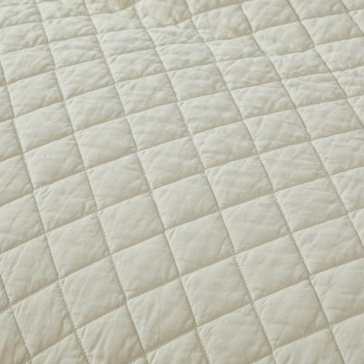 Beige Plaid Stitched Quilt Set Cotton All Season Coverlet