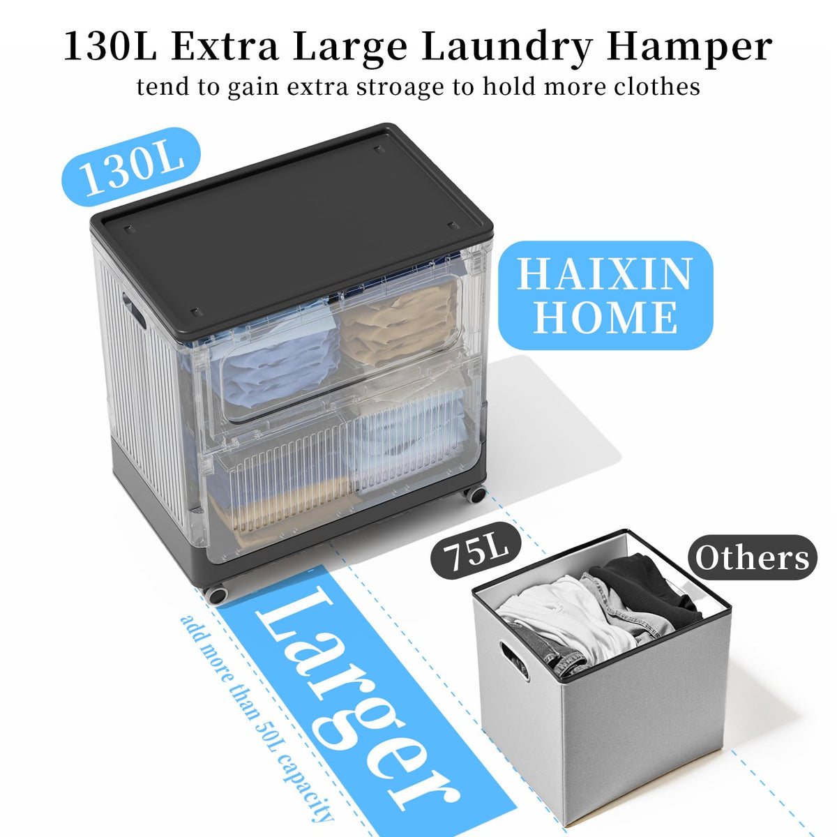 Black Foldable Clothes Hamper for Industry 130L 2 Pack
