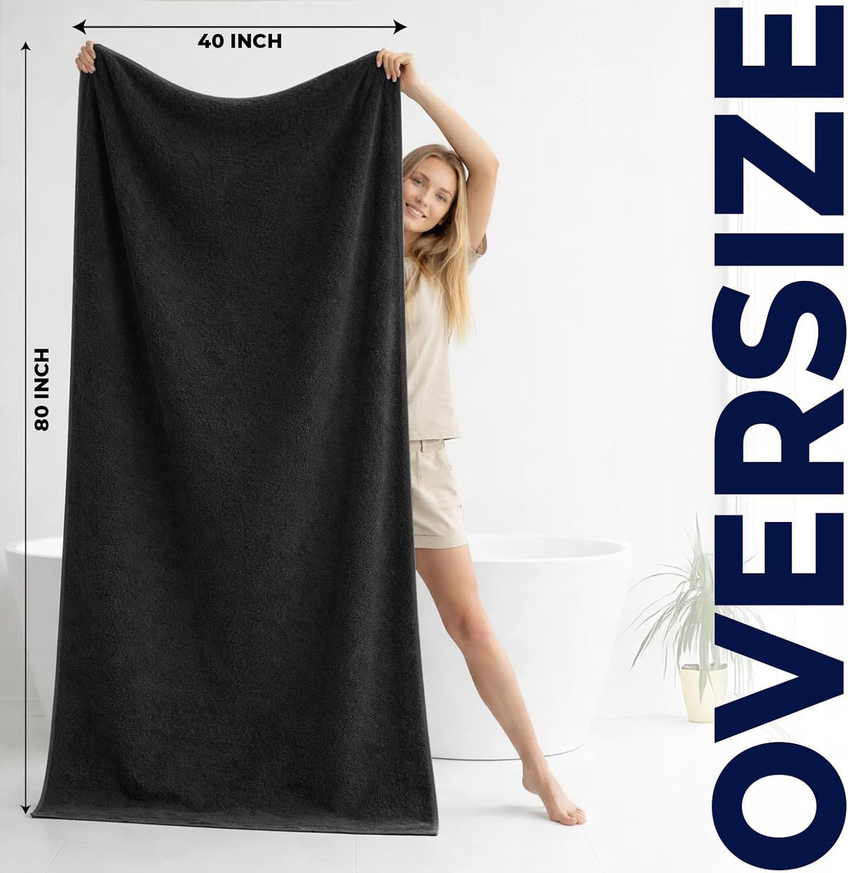 Pack of 1 Jumbo Bath Sheet 40x80 Inches, Oversized Black Bath Towels, Fluffy and Thick Extra Large Bath Sheets