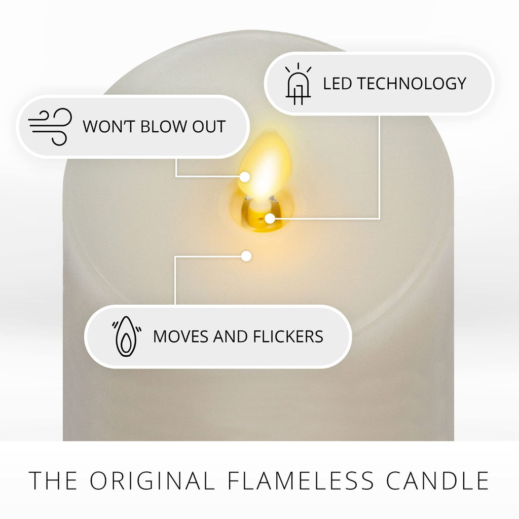 Realistic Flameless LED Candle White Set of 3, Battery Operated with Remote Control, Moving Flame Pillar Timer