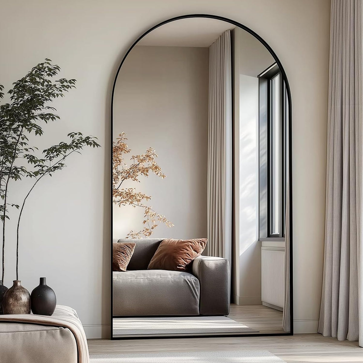 Arched Full Length Mirror, 76"x34" Free Standing Floor Mirror, Black