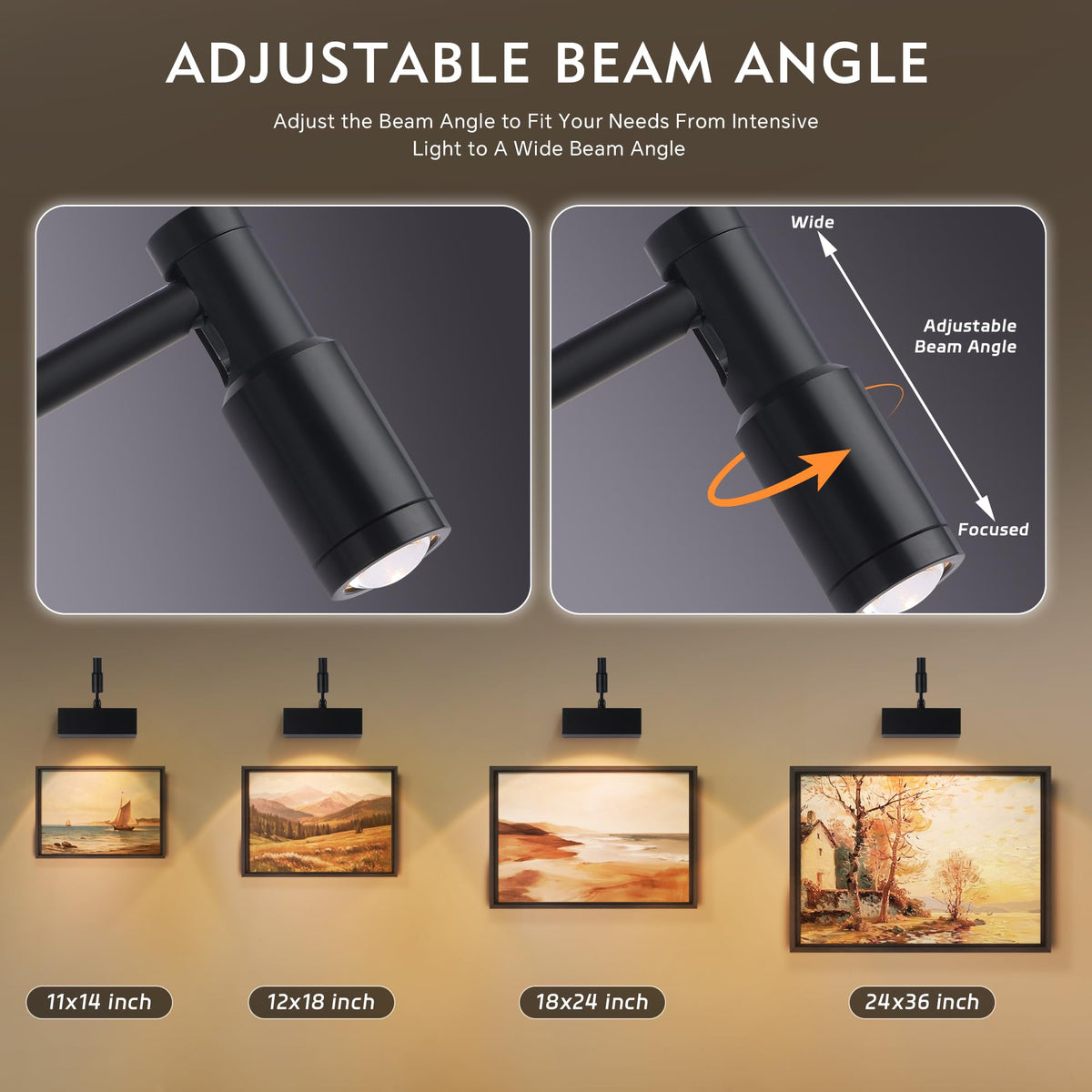 Picture Light for Wall with Adjustable LED Beam, Wireless 8000mAh Rechargeable Art Light with Remote, Battery