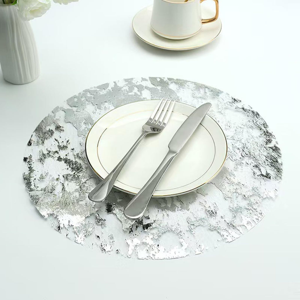 Disposable Silver Placemats Set of 100 Silver Doilies Charger Round Metallic Glitter Foil Pressed Dining Table