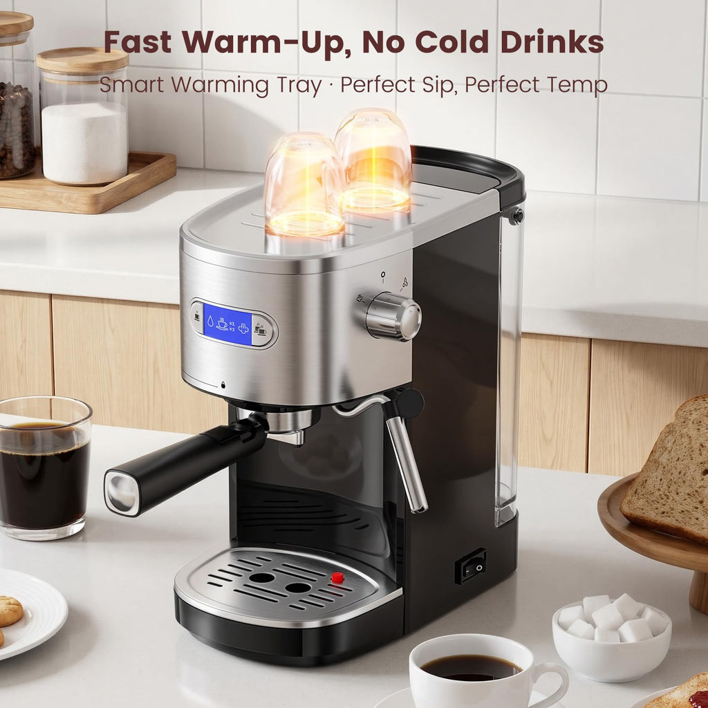 20 Bar Espresso Maker, Semi-Auto Steam Frother, 1.2L, Black