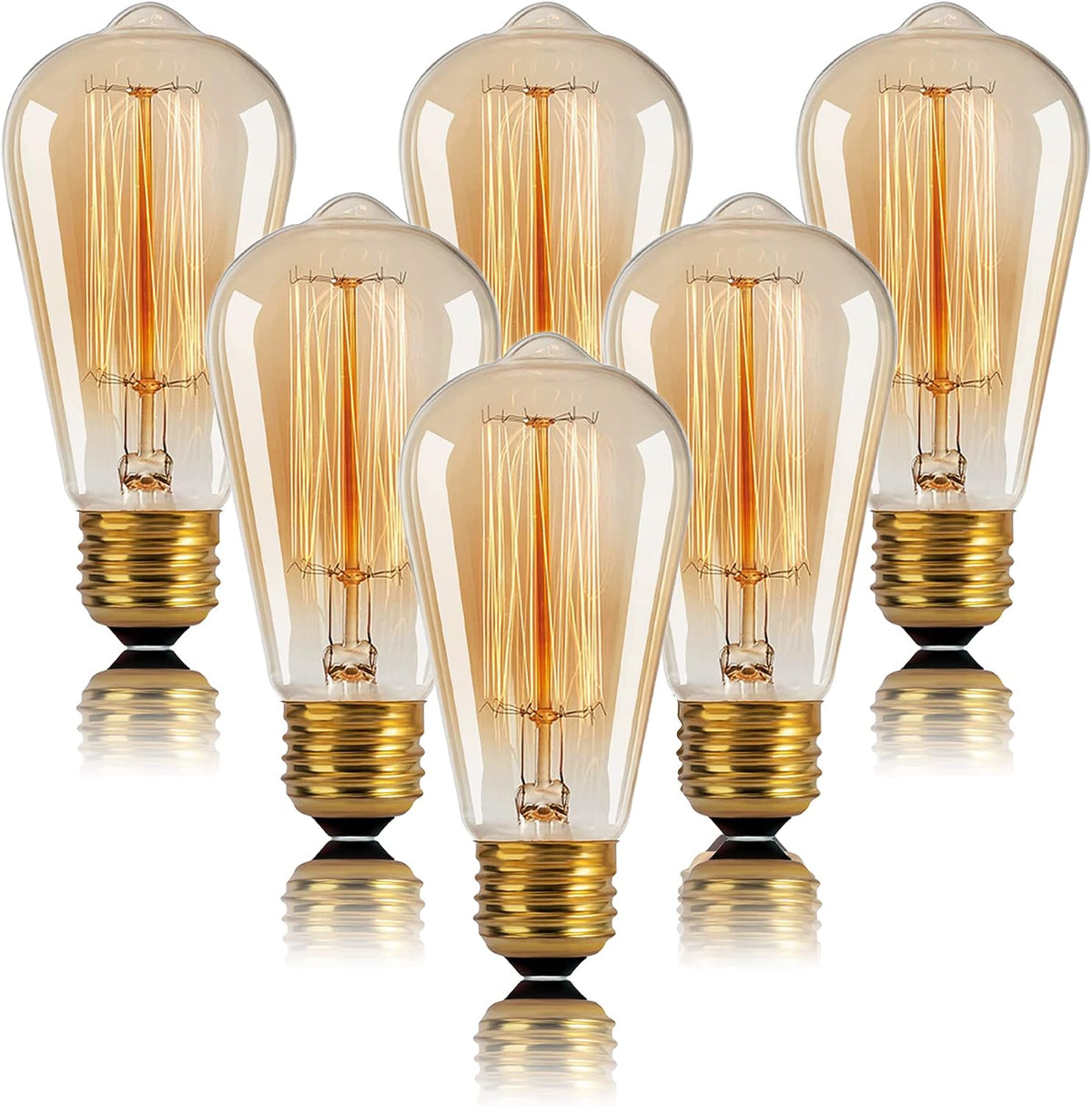 ST64 Incandescent Light Bulbs 40W E26 Dimmable Edison Bulbs 6 Pack