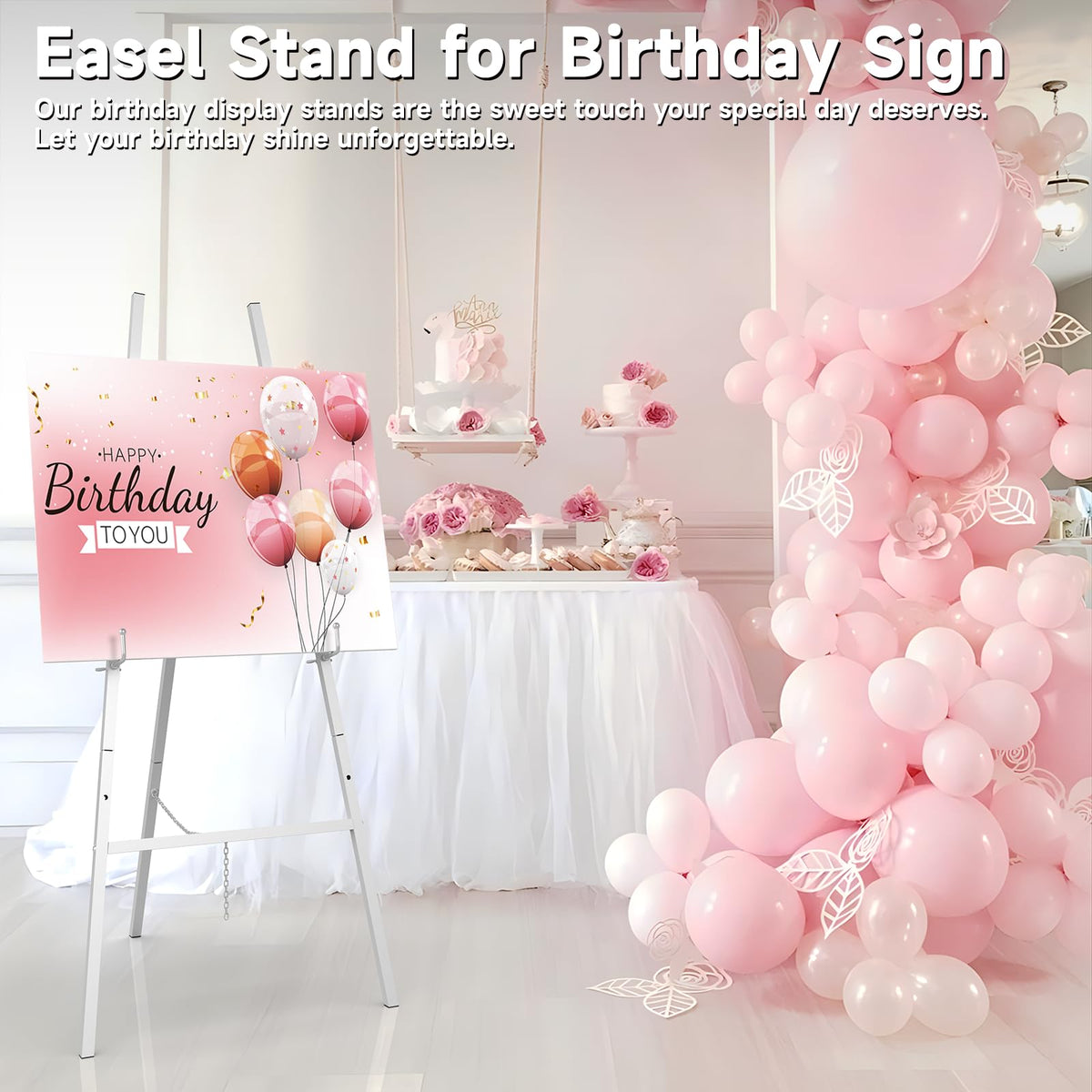 Easel Stand for Sign, Metal Display Easel with Adjustable Chain, Silver